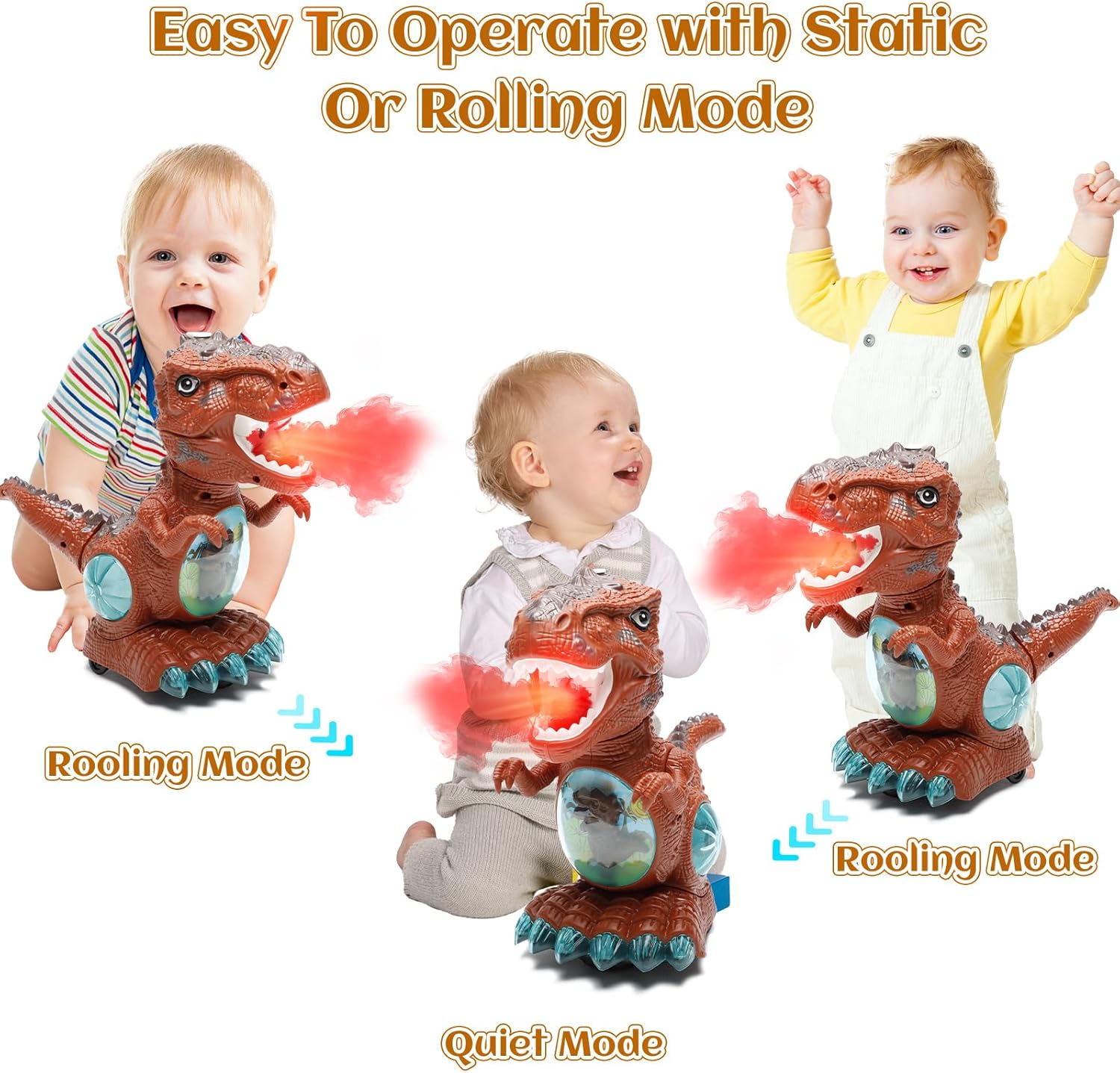 Dinosaur Toys for Toddlers 3-5, Roaring Light Up Dino Toys for 3 4 Year Old Boy Girl with 2 Flash Lights, Moving Electric Baby Toy, Educational Toddler Boy Toy Ages 4, Christmas Birthday Gifts