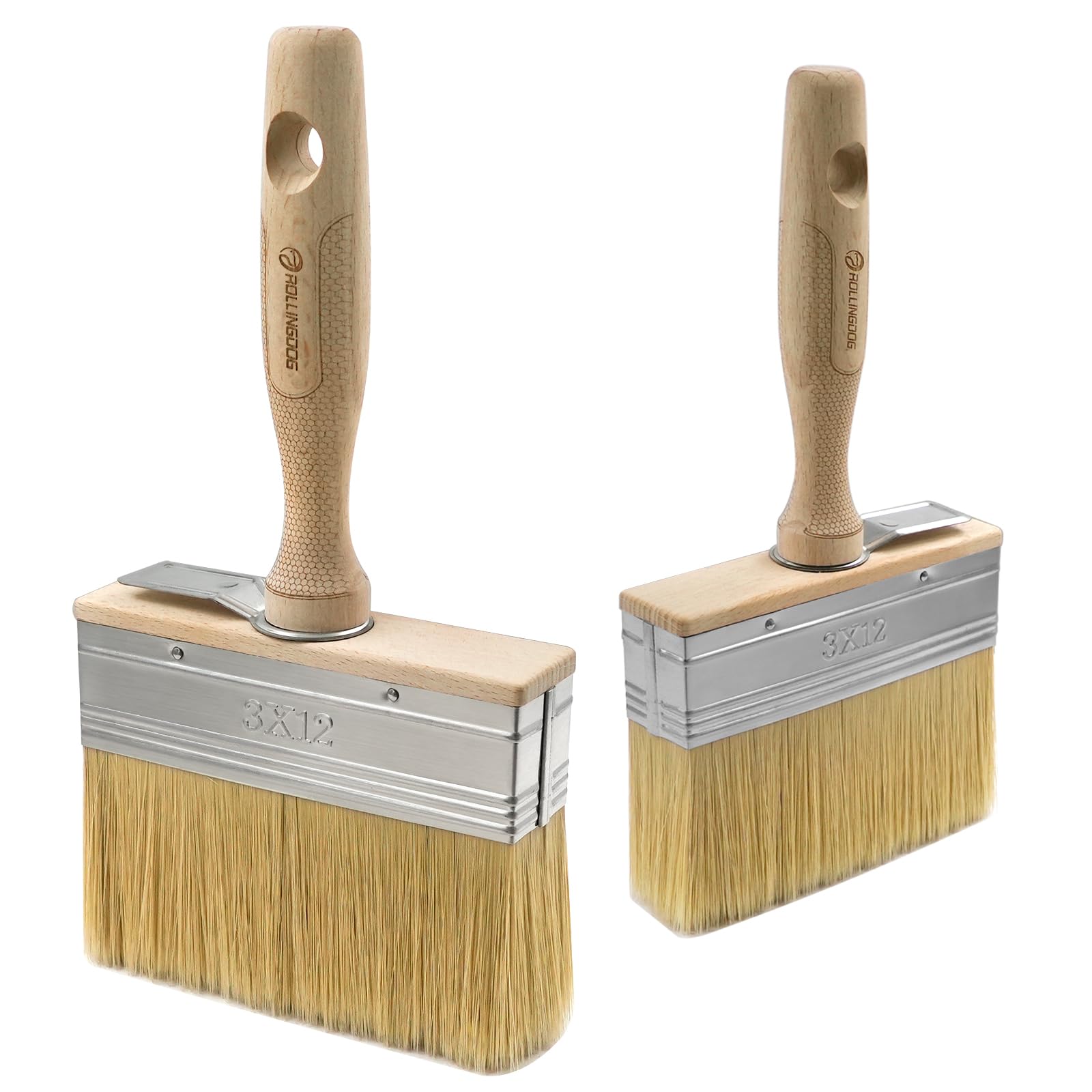 ROLLINGDOG Masonry Paint Brush - Fence Block Paint Brush,Decking Paint Brush with Wood Handle for Wall, Wood, Limewash Paint Brush, (120mm * 2) 2PCS