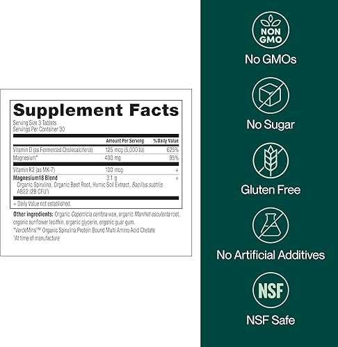 Miniatura 5 de Mag18 Complejo de magnesio unido al péptido con D3 y K2, soporte óseo y muscular, claridad mental, ayuda para dormir