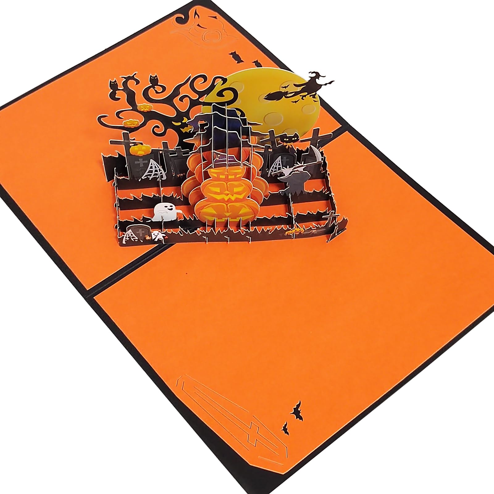 Happy halloween 3D Pop-Up cards Scary Pumpkin Faces Bats Witches Ghost Greeting Card, Black orange