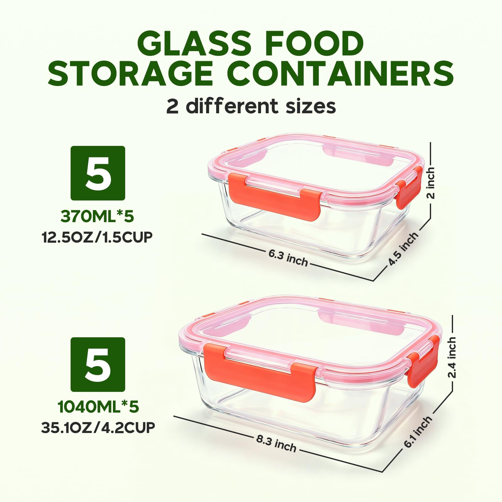MEETOZ Glasbehälter mit Deckel, 10 Stück | Stapelbares Frischhaltedosen-Set mit Deckel, BPA-frei, für Mikrowelle, Backofen, Gefrierschrank und Spülmaschine (bunt)