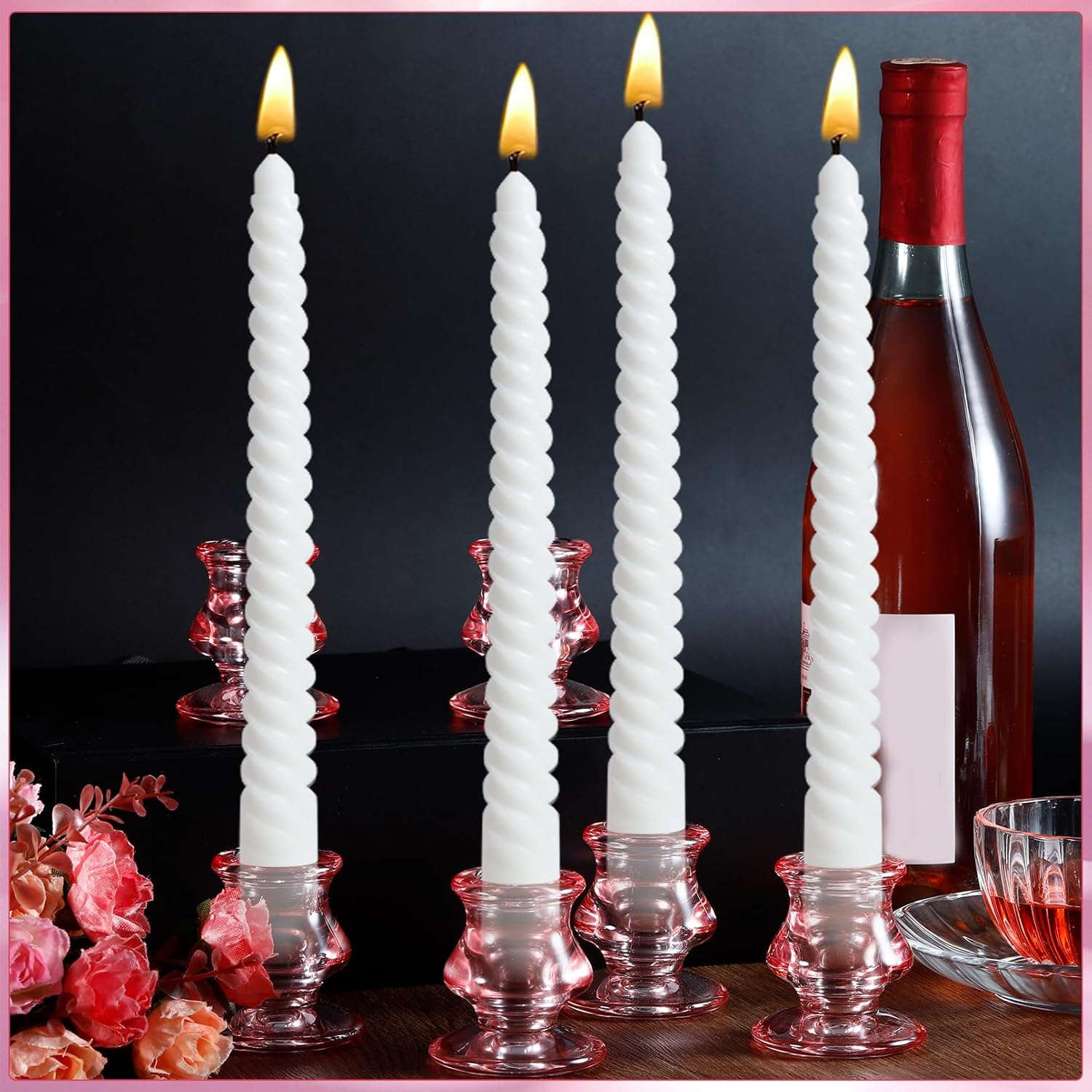 12 Pcs Pink Candlestick Holders,Pink Taper Candle Holders for Pillar Candles,Glass Candle Holder for Wedding, Party,Table Centerpiece,Home Decoration - Image 6