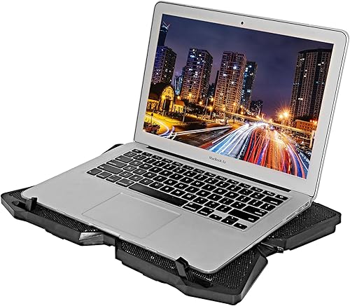 Miniatura 5 de Enfriador portátil de malla metálica para laptop, 4 ventiladores silenciosos con luz LED roja, altura ajustable, portátil de hasta 17 pulgadas, 2