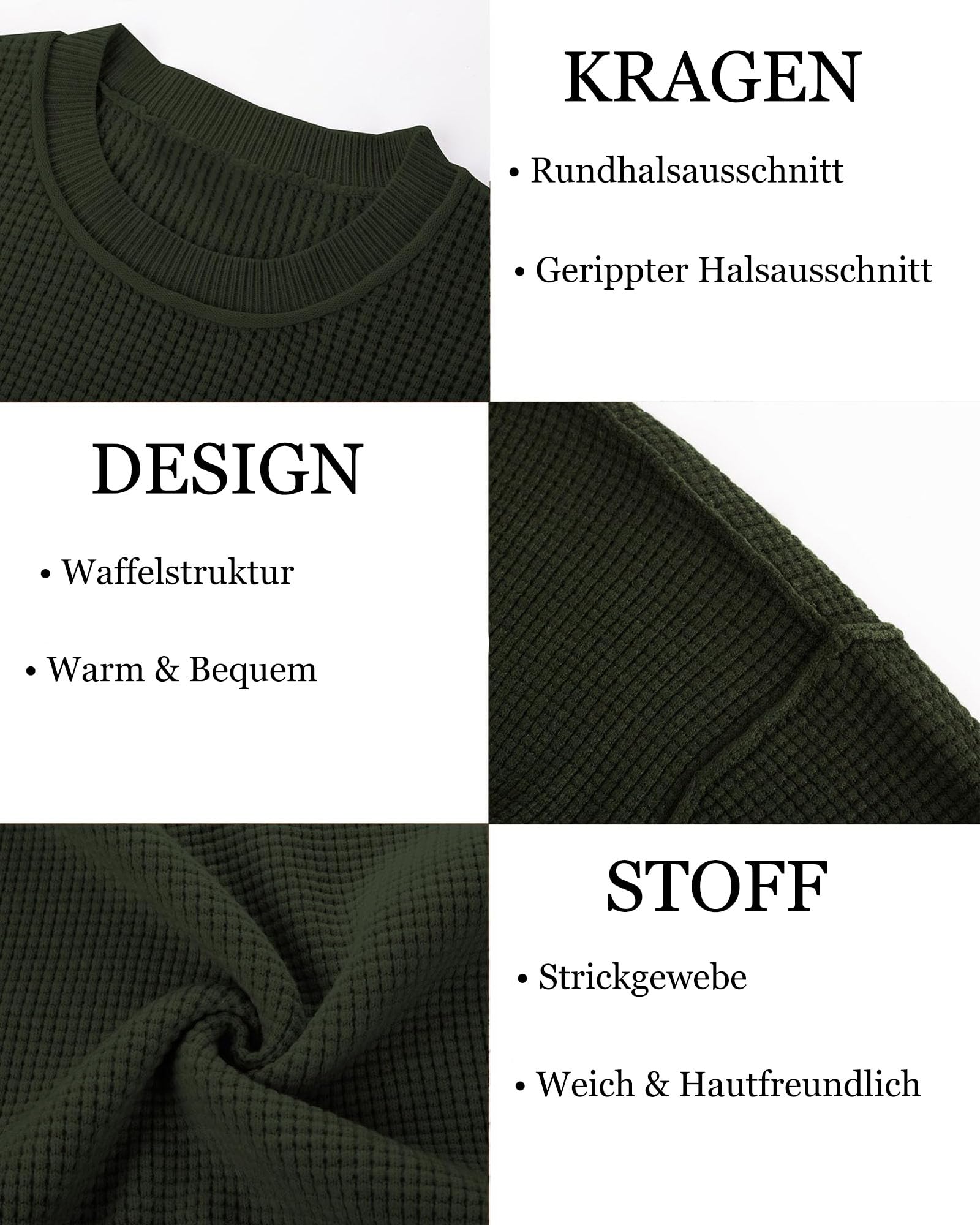 Maglione Girocollo da Uomo Pullover Autunno Invernale Maglia Waffle Lavorato Maglioni Casual Manica Lunga