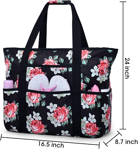 Miniatura 6 de Becokan Bolsas de playa para mujer, bolsa de playa grande con bolsillos con cremallera, bolsa de playa, impermeable, a prueba de arena, bolsa de