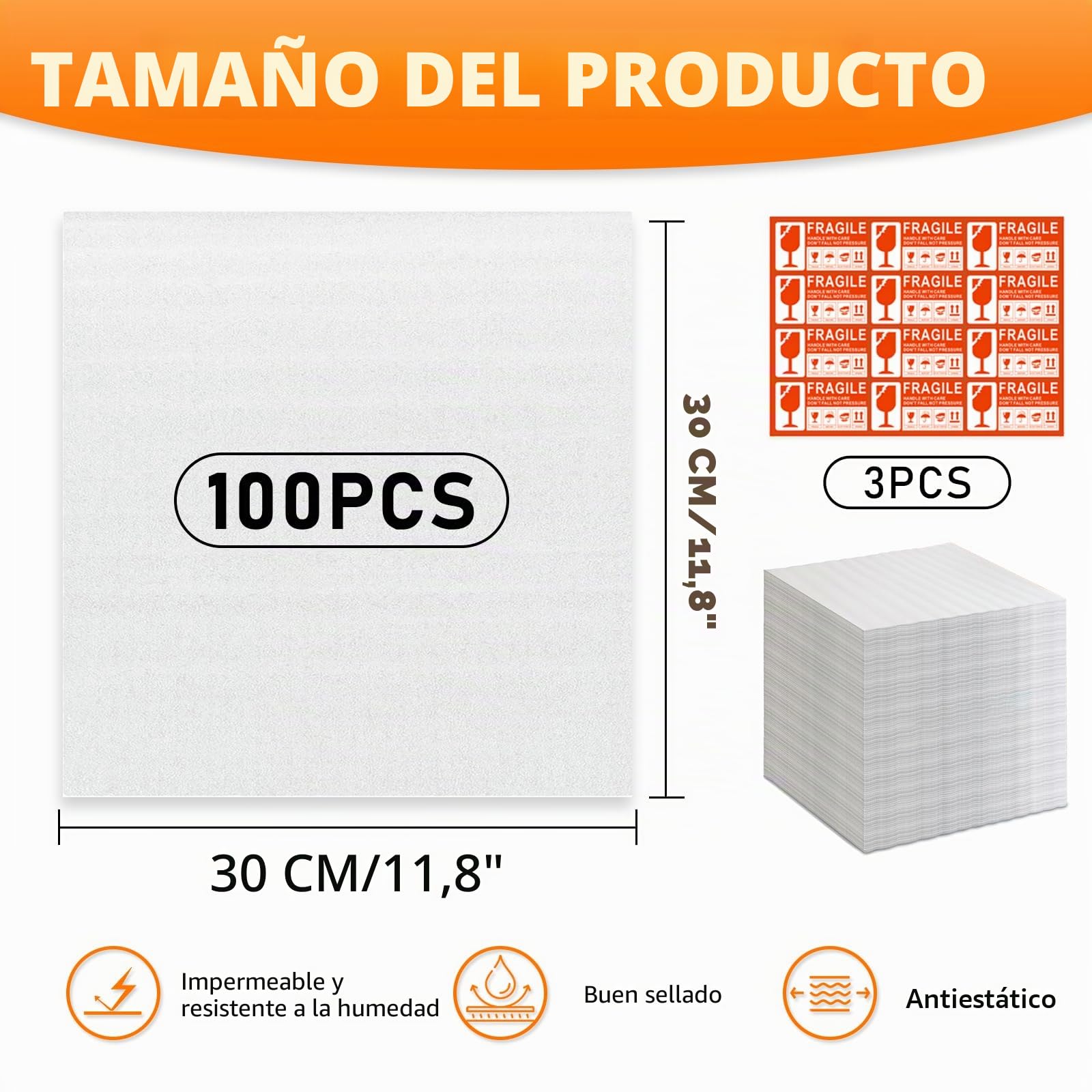 100 Piezas Mudanza Espuma de Embalaje 30x30cm Hojas de Espuma de Papel Burbuja Movimiento Cartón Espuma Hojas Foam Sheet Envoltura de Espuma para Platos, platos, vasos, tazas