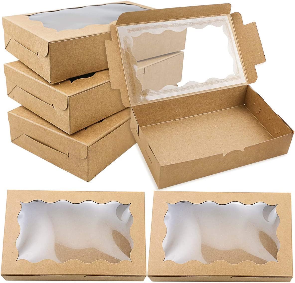 Kraft Cookie Box, 30PCS Premium Brown Bakery Boxes with Clear Window, Small Paper Gift Container for Candy Chocolate Strawberries Cakes Muffins Donuts, 7 x 4 3/8 x 1 1/2 Inches