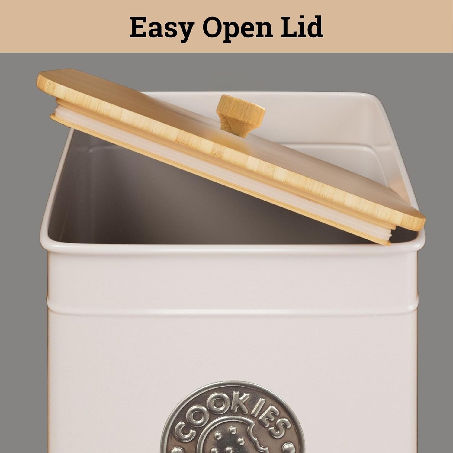 Cookie Jar with Airtight Lid - 1 Gallon - 6"D x 8"H White Iron Cookie Tin with Bamboo Lid - Large Cookie Jars with Lids Airtight - Farmhouse Cookie Jars for Kitchen Counter Decorative - Cookies Jar