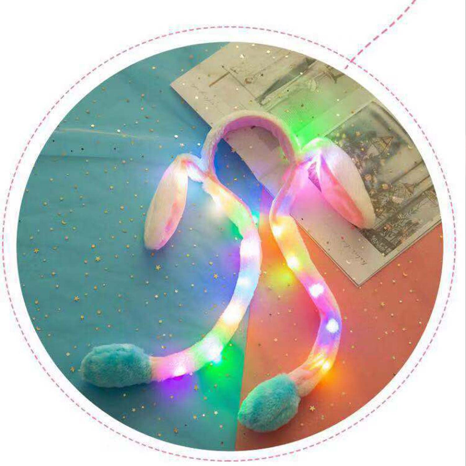 Ubervia® Plush Hat - Cute Moving Ears Bunny Hat & Multi-Colored LED - Pressing for Women Girls Birthday 1