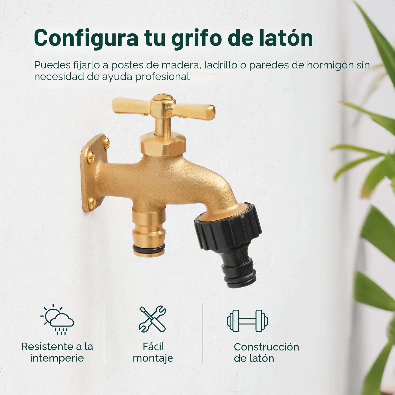 Flatro Grifo de latón para cualquier lugar con rosca de latón ¾ BSP | Grifo exterior con tornillo y tacos de pared | Grifo de jardín exterior de 80 mm x 80 mm x 40 mm Grifo Bib Union | Grifos de latón