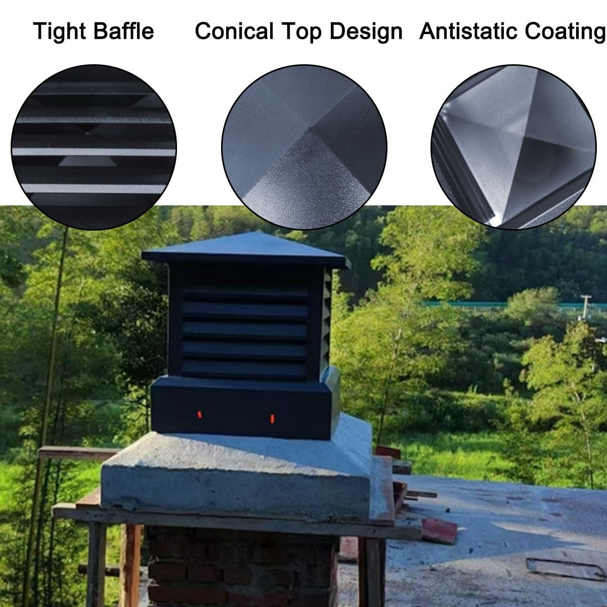 Remate de Chimenea de aleación de Aluminio, Cubierta de Chimenea de Lluvia for Techo, sombrerete de Chimenea con protección contra Animales, remates Cuadrados for chimeneas(25cm)