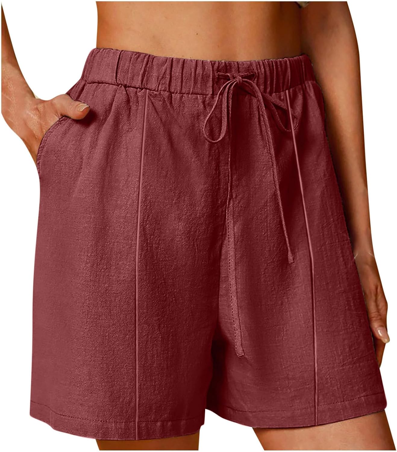 Womens Linen Shorts with Pockets Drawstring Elastic Waist Beach Short Pants 2025 Trendy Summer Vacation Clothes