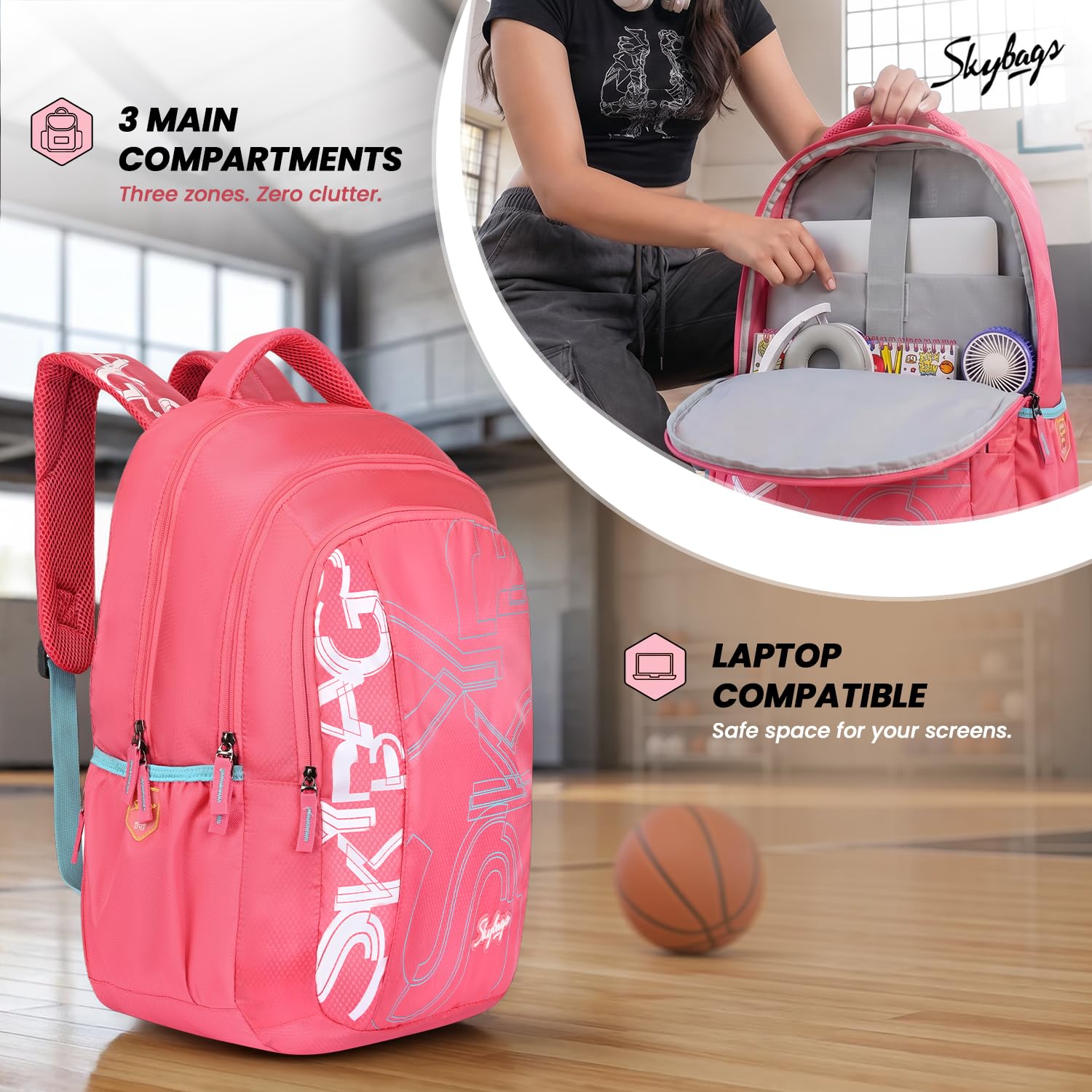 Skybags Brat Pro Max 35L Laptop Backpack (Upto 15.6"), 3 Compartments — Amazon image 3