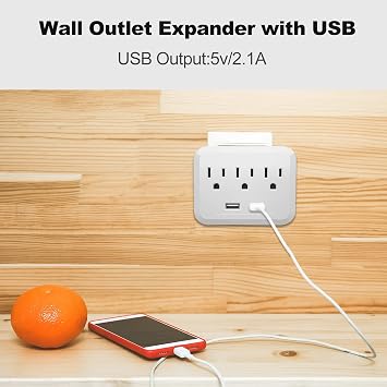 Usb الجدار شاحن المقبس موسع - يضم 2 منافذ شحن Usb، 3 المقابس المخرج، محول المقبس، تمديد المكونات السفر المدمجة، أبيض