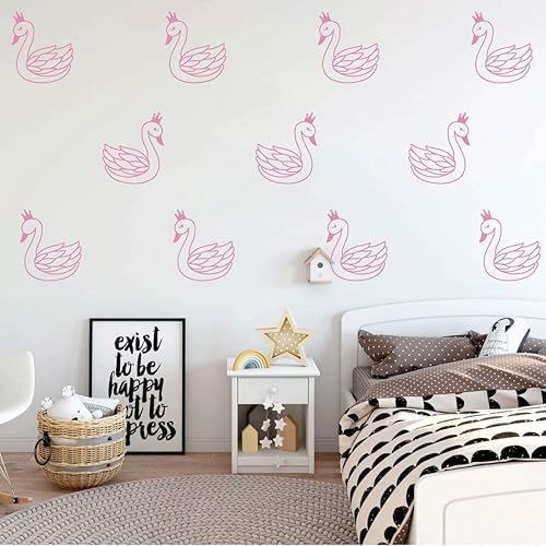 60 calcomanías de pared de cisnes para guardería, calcomanías de pared de cisne para niños y niñas, decoración del hogar, murales BK008 (rosa)
