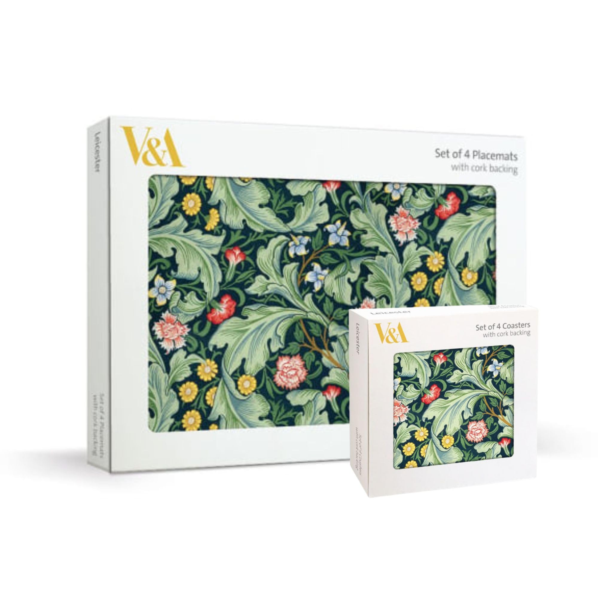 Museums & Galleries Cork Backed Placemats and Coasters Set of 4 - 'Leicester' Wallpaper Design - V&A Statement Table Mats for the Home