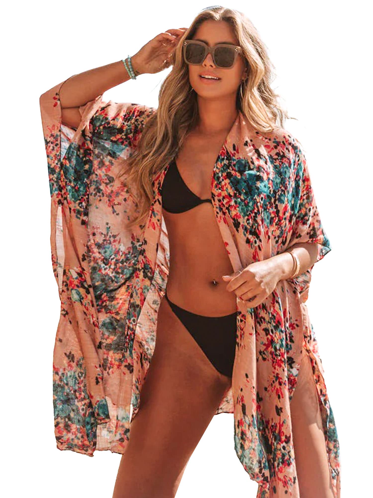 Spicy Sandia Kimonos for Women Floral Beach Cover Up Loose Swimsuit Bathing Suit Coverup Cardigan for Summer Swimwear