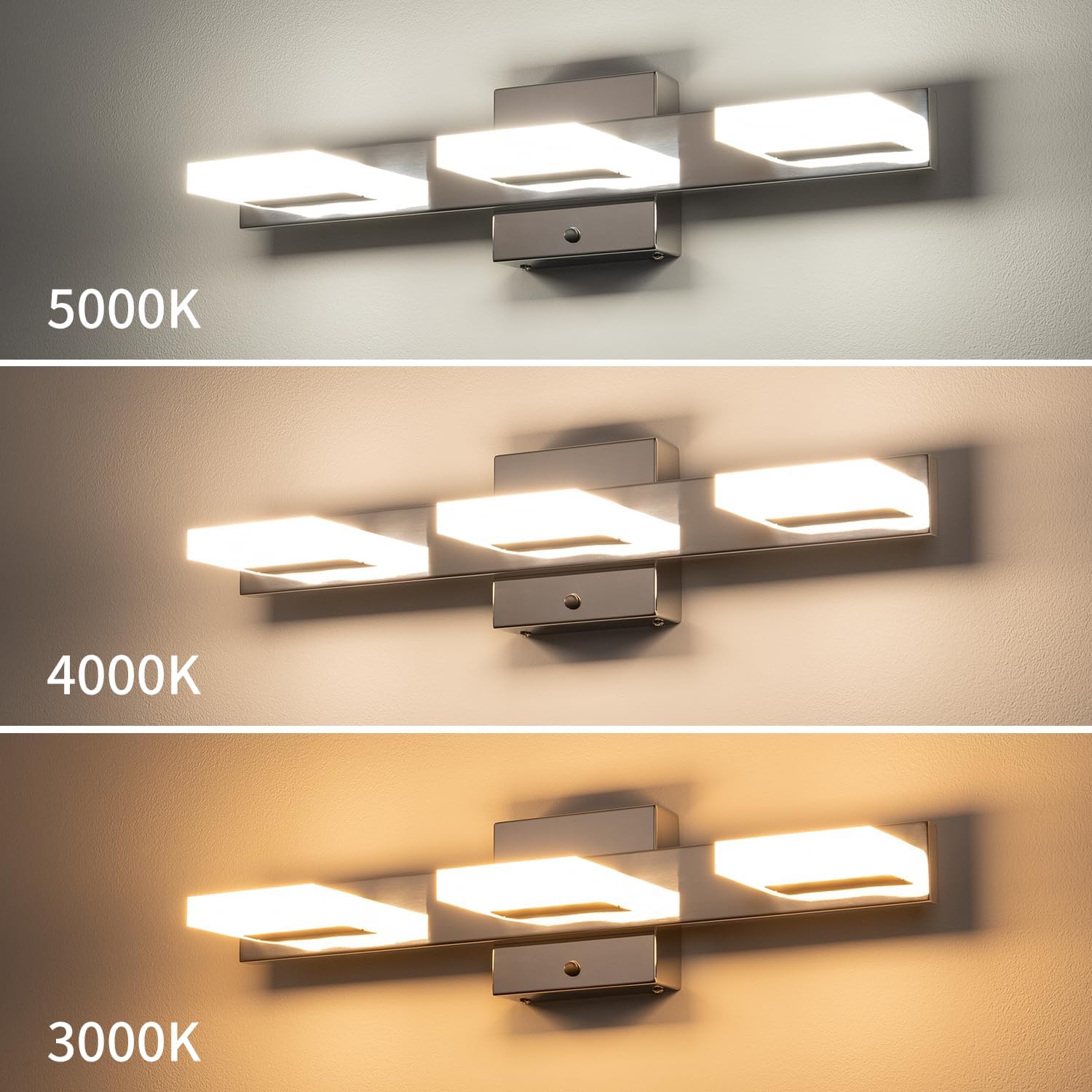 20" Modern LED Vanity Light 3 Lights for Bathroom Wall Lighting 17W Dimmable 3000K/ 4000K/ 5000K (Chrome)