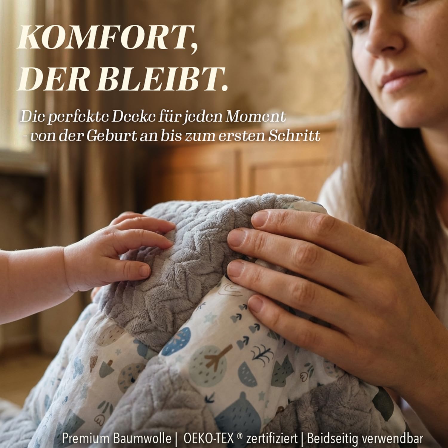 DANKA® Extra dicke Krabbeldecke 100x100 cm – 100% Baumwolle – weich & sicher auf harten Böden – faltbare Baby Spieldecke für Zuhause & unterwegs (Zickzack)