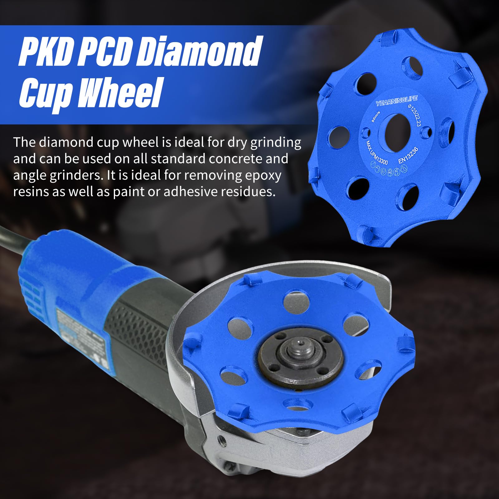 PKD PCD diamentowa tarcza szlifierska 125 mm, 6 segmentów, diamentowa tarcza szlifierska do szlifierek kątowych, szlifierek garnkowych, do klejenia płytek, powłok na granitu, kamieniu, betonie