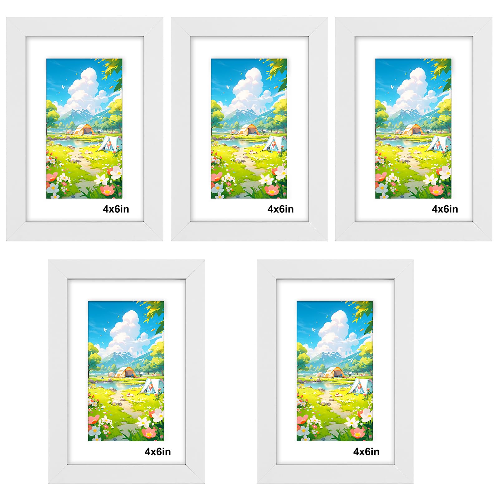 6x4 Photo Frames with Mount - 5 Pack 6x4 Picture Frame for 15x10cm, 4x6 Picture Frames White Small Postercard Frame for Wall Mount & Desktop
