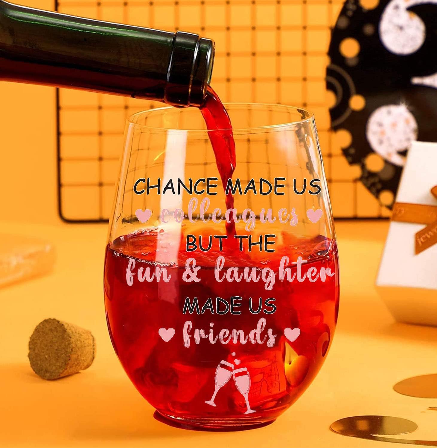 JUWNMANT Chance Made Us Colleagues Stemless Wine Glass, 17 oz - Image 4