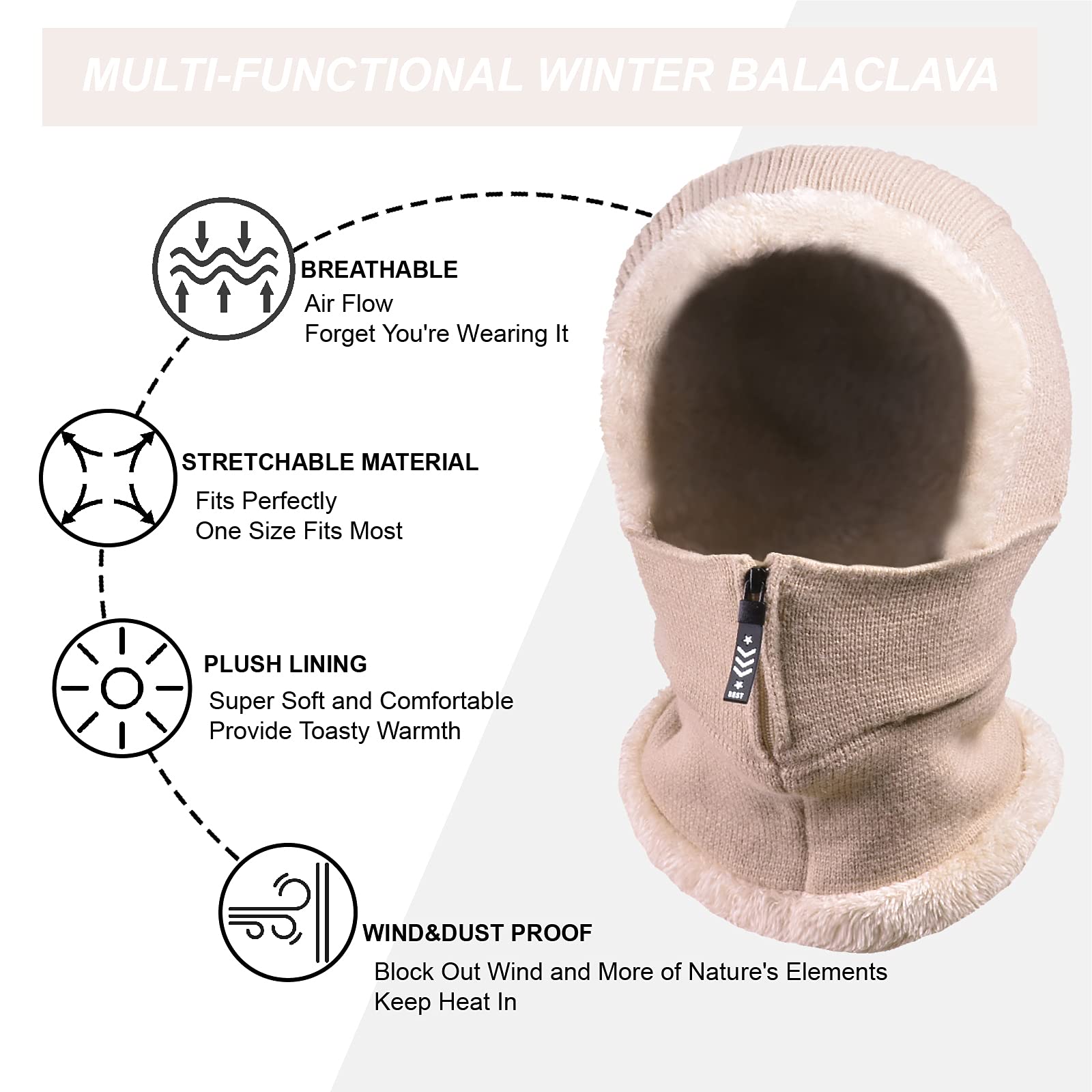 Gorro pasamontañas para hombre y mujer, con capucha de forro polar, para ciclismo, esquí, cubierta facial, gorro de invierno, calentador de cabeza y cuello