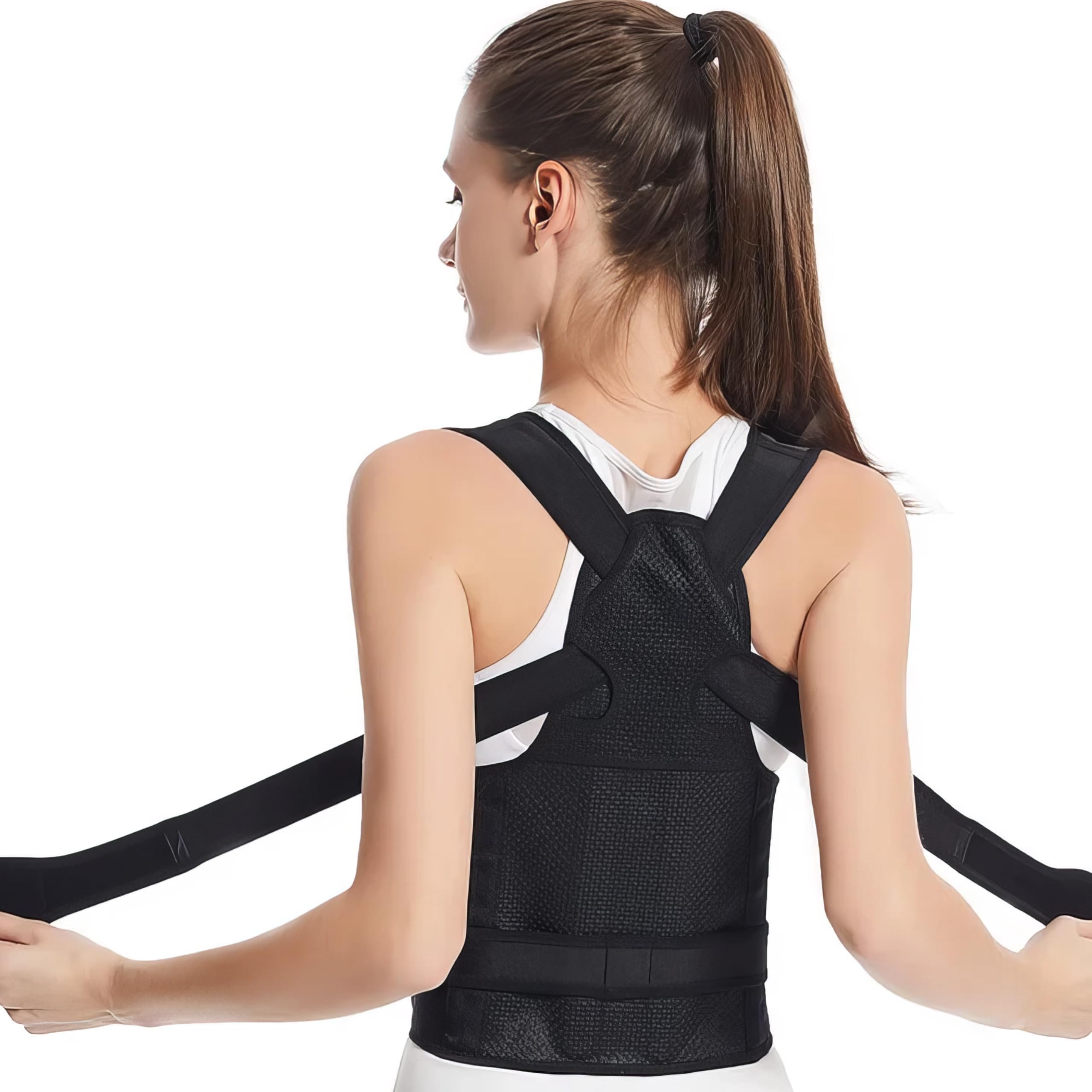 Azonee Adjustable Back and Shoulder Brace, Posture Corrector for Back Pain Relief, Muscle Memory Support, and Posture Training with Steel Rod Support, for Men and Women (Large)