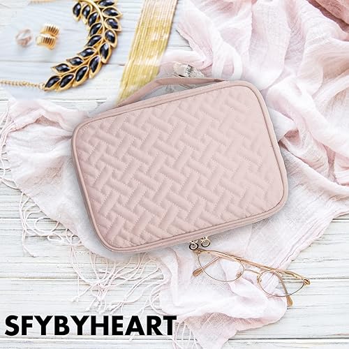 Miniatura 7 de SFYBYHEART Estuche organizador de joyas de viaje, bolsas de viaje para mujer, estuche de viaje de gran capacidad para aretes sin enredos, collares,