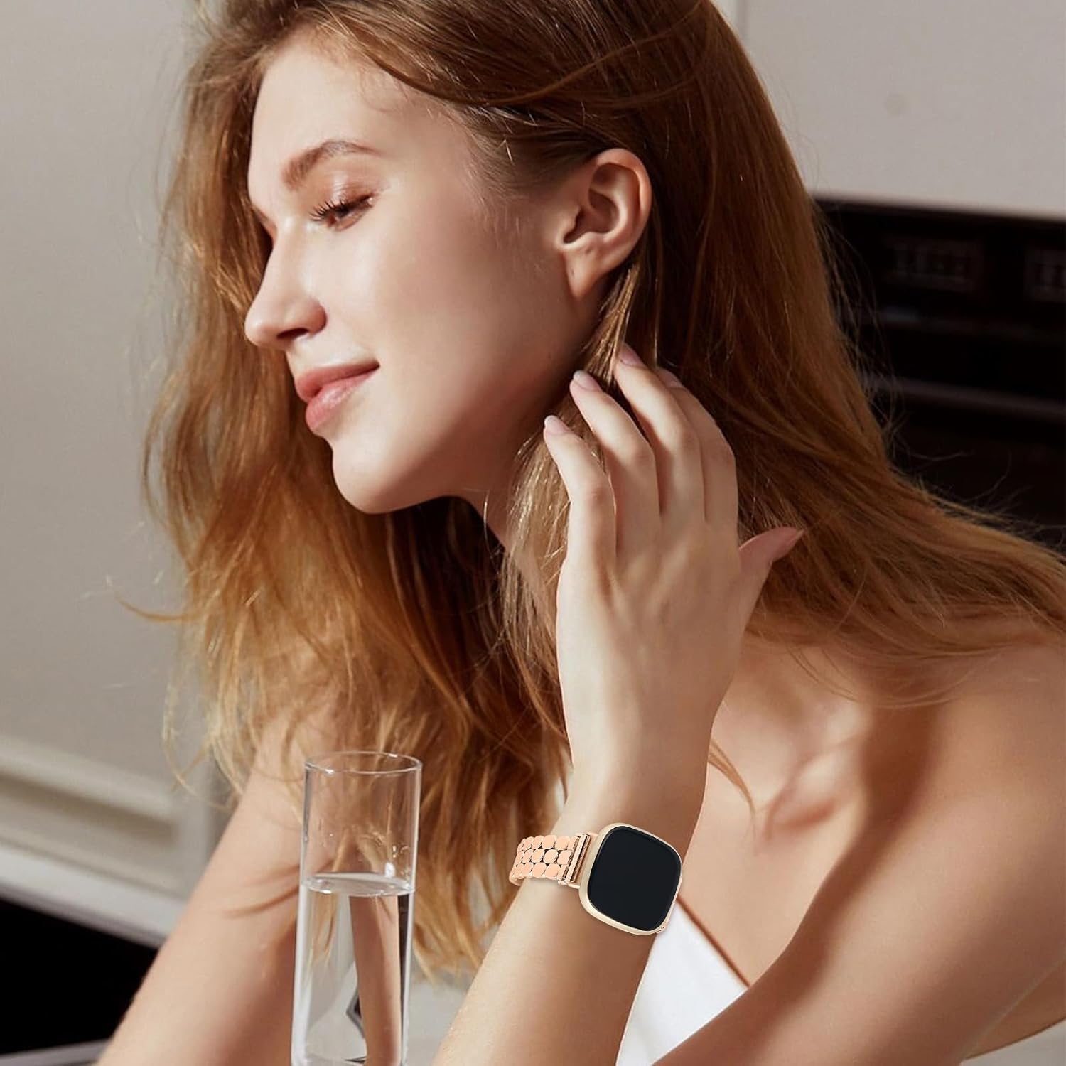 Designer Band for Fitbit Versa 4/Sense 2/Versa 3/Sense Band, Women Stainless Steel Dressy Bands Compatible with Worn Daily Adjustable Strap for Fitbit Smartwatch