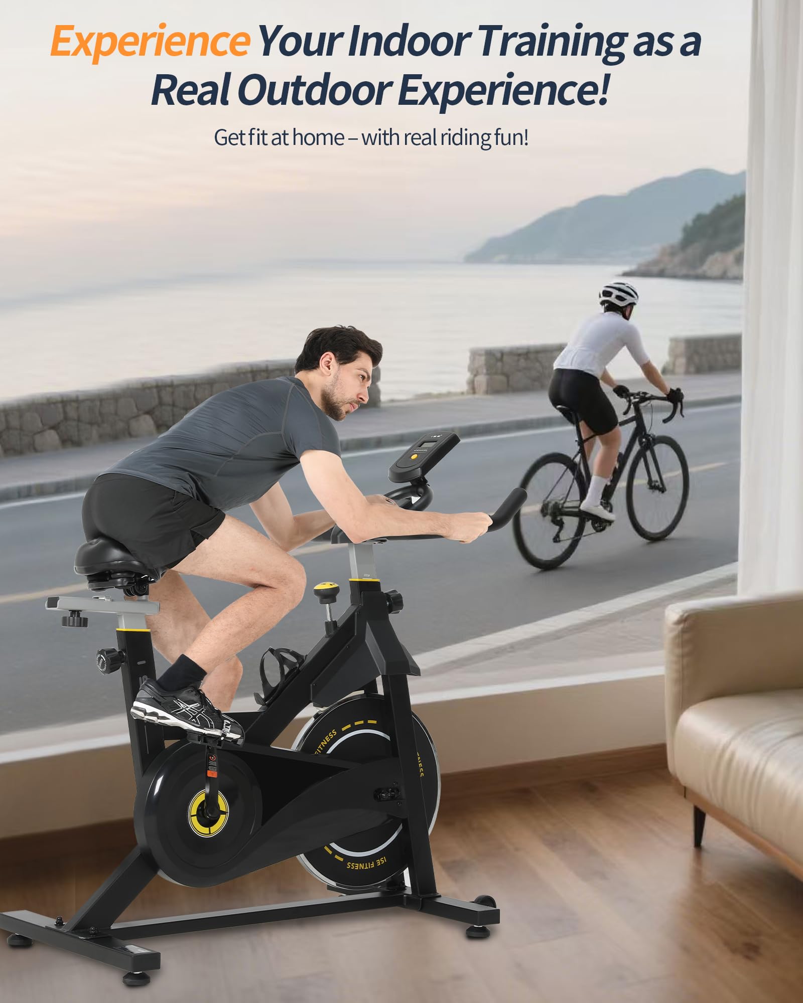 ISE Rower treningowy z wyświetlaczem LCD i monitorem tętna, do domu, ergometr, rower do użytku wewnątrz i na zewnątrz, rower treningowy z uchwytem i regulowanym oporem