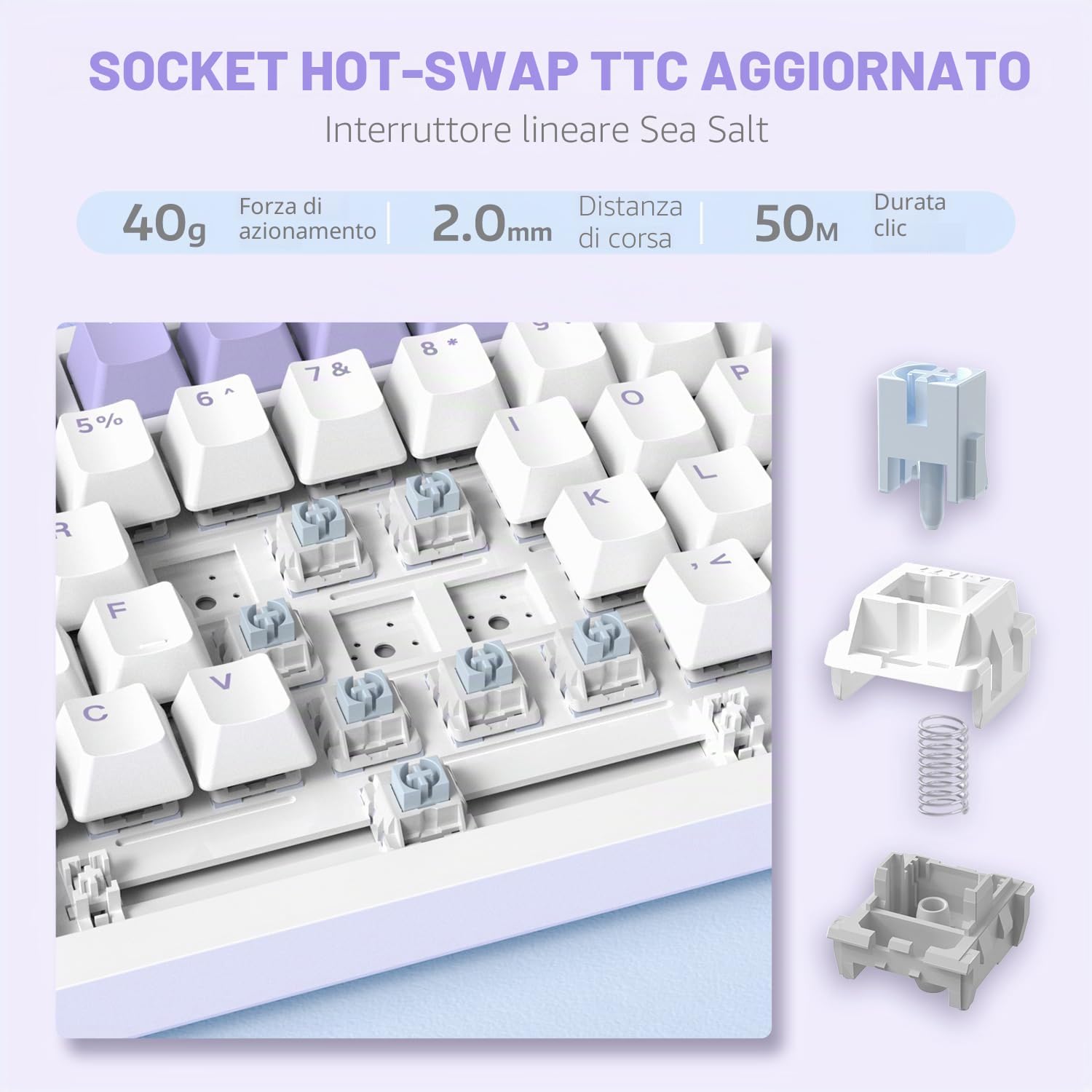 A.JAZZ AK820 Tastiera da gioco meccanica cablata 75%, supporto guarnizione hot-swap, retroilluminazione RGB, 82 tasti con manopola volume CNC, schiuma Poron, copritasti PBT per PC/WIN/MAC-Viola
