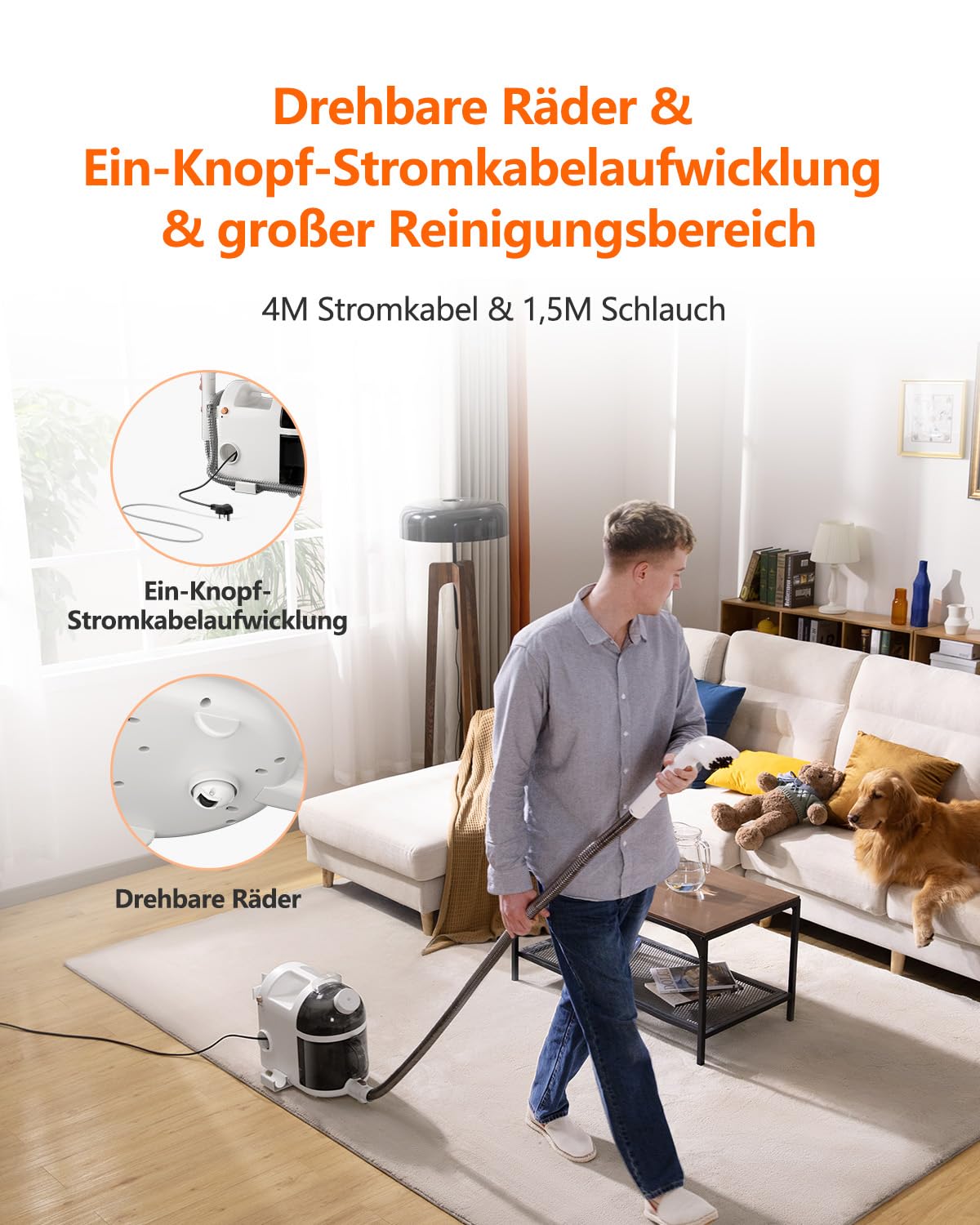 Uwant B200, Polsterreiniger Gerät, 1900W | Dampft, Schrubbt und Saugt | Für Teppiche, Sofas, Vorhänge, Kleidung | 74DB, 12000Pa