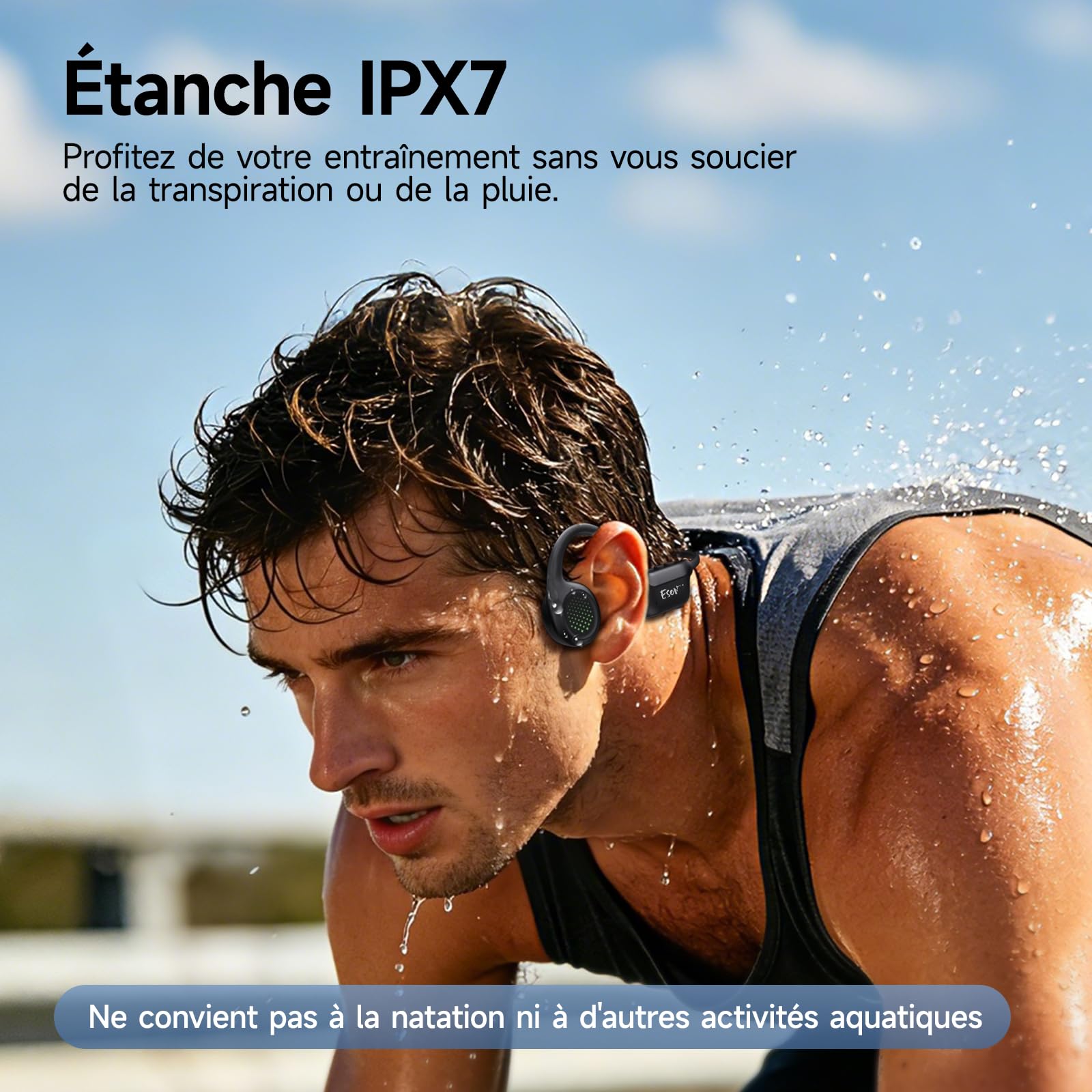 esonstyle Casque Conduction Osseuse Bluetooth 6.0 – IPX7 Écouteurs Conduction Osseuse avec Micro, Casque de Sport sans Fil à Oreille Oouverte pour Le Cyclisme, la Course à Pied, la RandonnéeSport