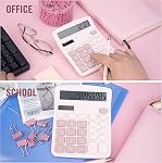 Cute Pink Desktop Calculator with Big Buttons, Dual Power Source, Solar and Battery, Large Display Screen - Perfect for Office, Teachers, and Students