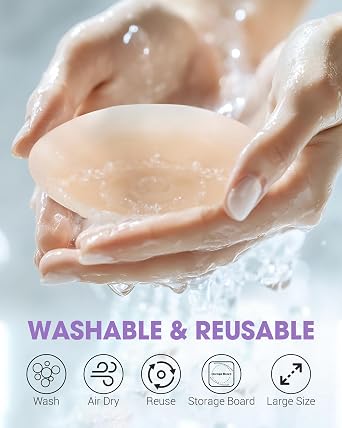 2 Pairs Nipple Covers for Women with Storage Board, Silicone Reusable Sticky Nipple Pasties Ultra-Thin, Invisible, Seamless