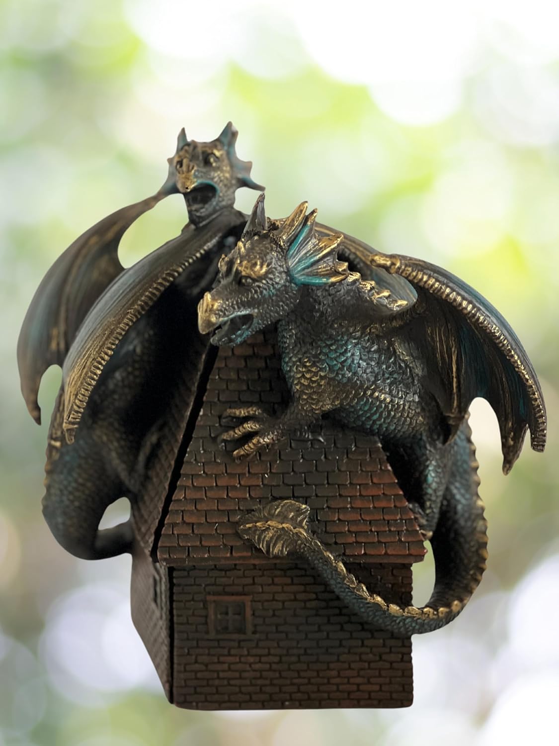 Bellaa 28670 Decorative Bookend Dragon Bookshelves Decor Heavy Duty Non Skid Vintage Antiques Classic European Medieval Aesthetic Winged Guardian Protect Prosper Peace