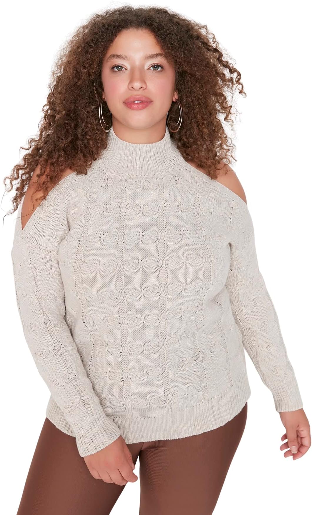 TrendyolBej Cut Out Detailed Bicycle Yaka Knitwear Kazakh TBBAW23an00016