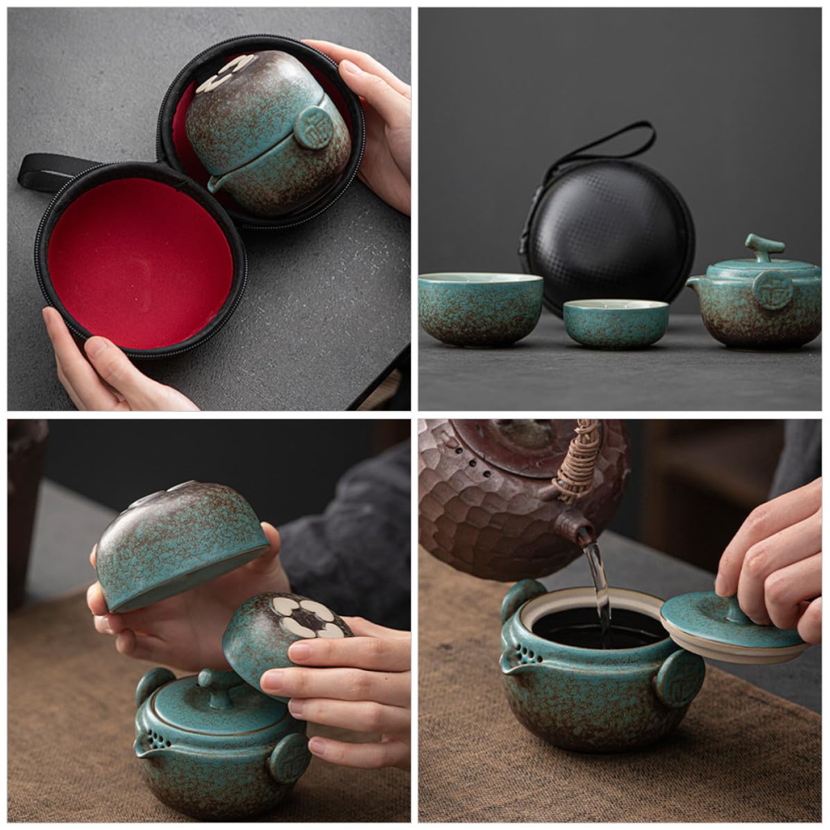 Artibetter Juego de Té de Cerámica para Adultos con Tetera China y Tazas, Diseño Japonés Sofisticado, Portátil para Viajes y Fiestas de Té, Conserva Sabor Original