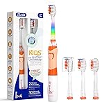 SEAGO Kids Electric Toothbrush with 2 Mins Brushing Timer and 4 Replacement Bursh Heads, Rainbow LED Light Make Brushing Fun, Boys Battery Powerd Toothbrush for 4-12 Years OldSG-977(Orange)