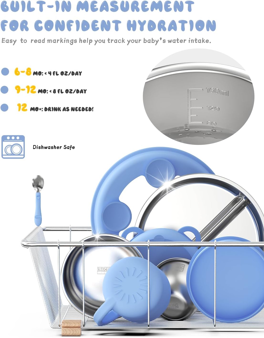 2-IN-1 Open Toddler Cups, Stainless Steel Baby Cup + Silicone Training Cup for Toddlers Kids Babys, No Plastic | No Soap Smell | Shock-Proof Feeding Essentials, 2-Pack Blue/Sage - Image 5