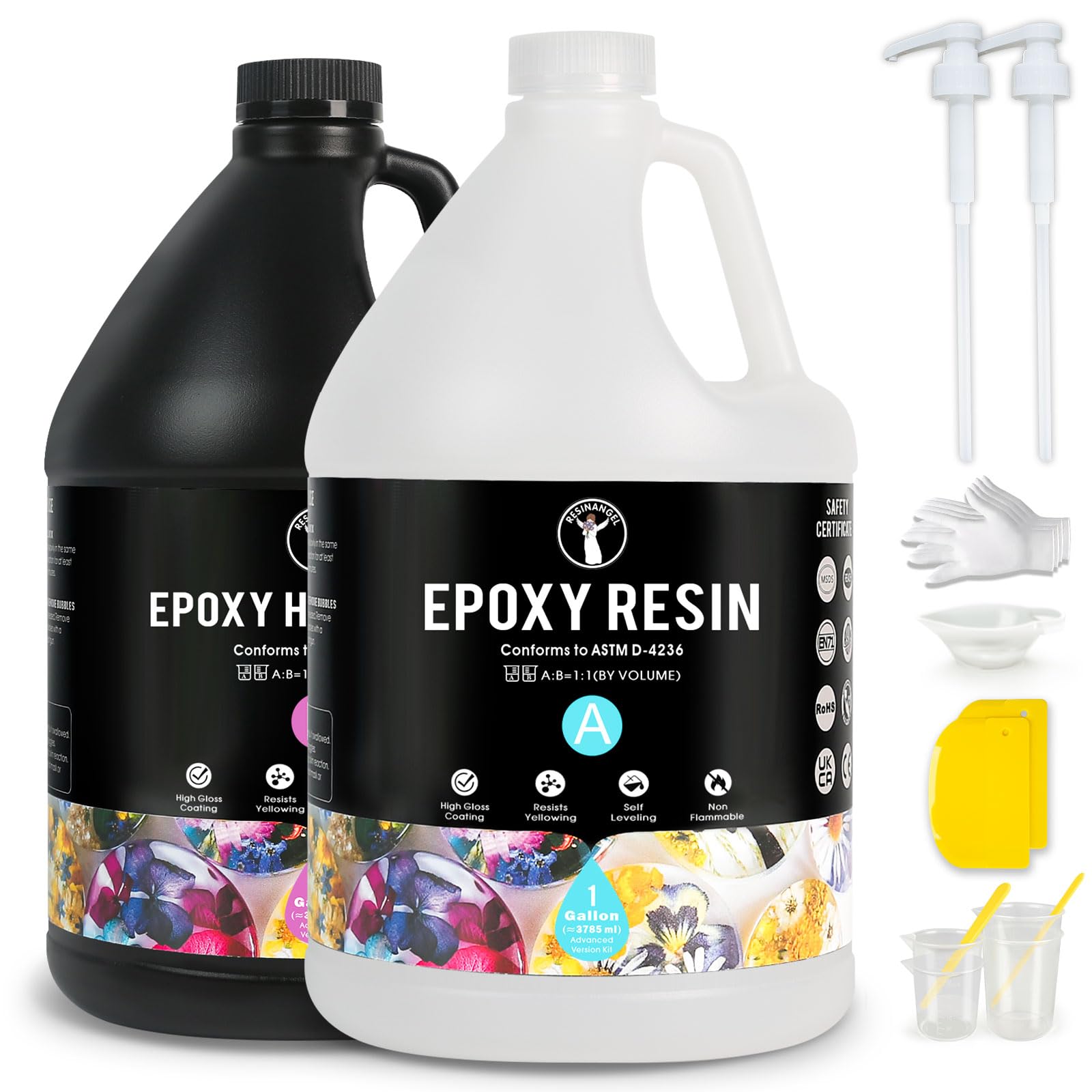 Kit Resina Epoxi Cristalina 7.6L / 2 Gallon – Transparente, Autonivelante, Sin Burbujas, Anti Amarilleo, 1:1 para Moldes, Joyería, Madera y Manualidades