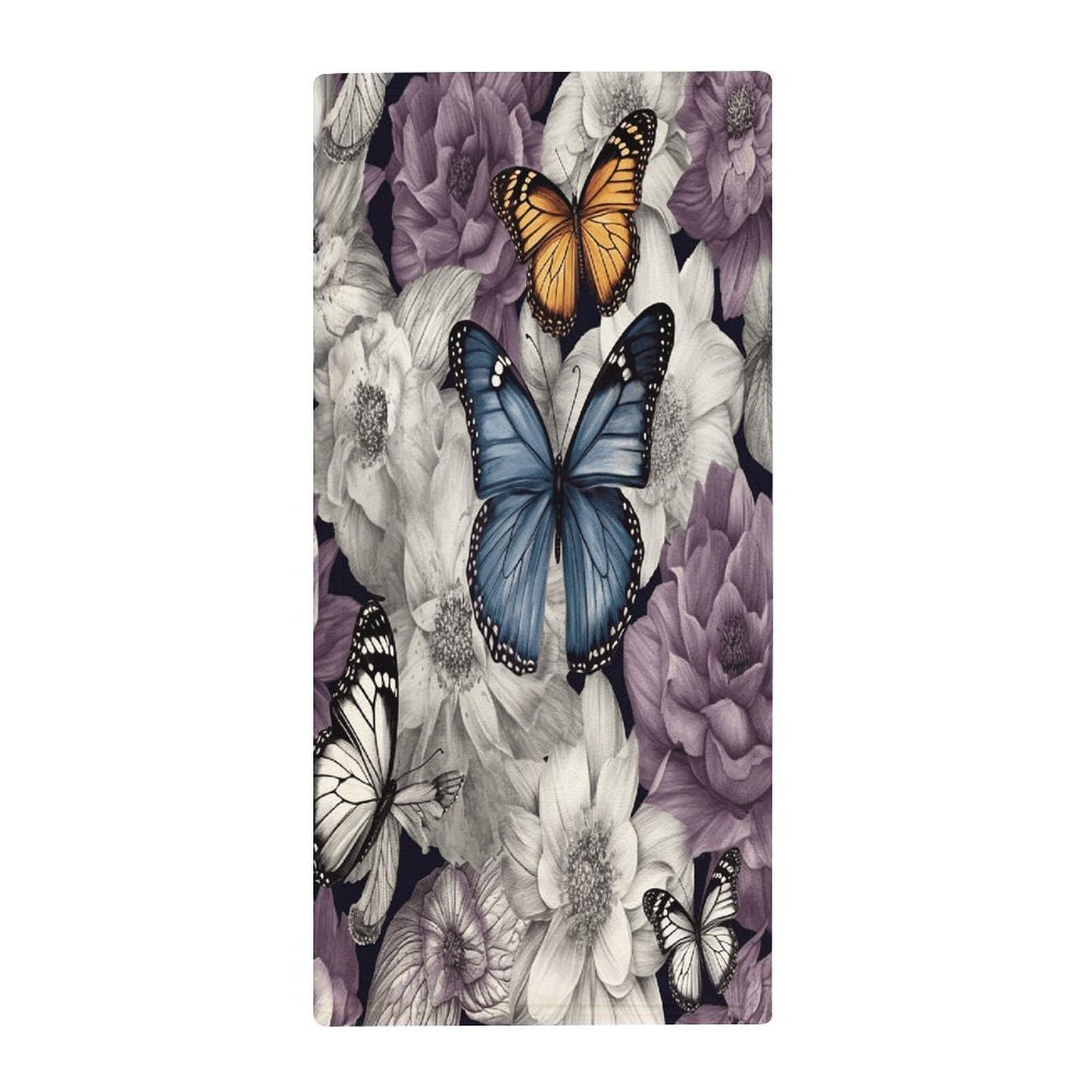 FekiLoot Purple Butterflies Floral Bath Towel Super Soft Highly Absorbent Bath Towel Fashion Quick Drying Bathroom Towel Soft Large Fingertip Towels for Bathroom Gym Travel Camp Pool