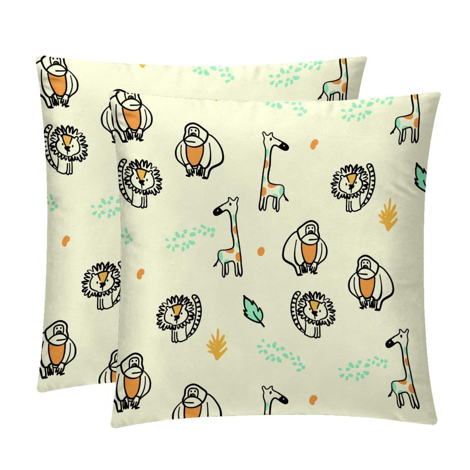 TDGKPZ Lion Monkey Giraffe Throw Pillow Covers 2 Pack Pillowcases Soft Cozy Pillow Cases For Couch Bed Sofa 45x45cm