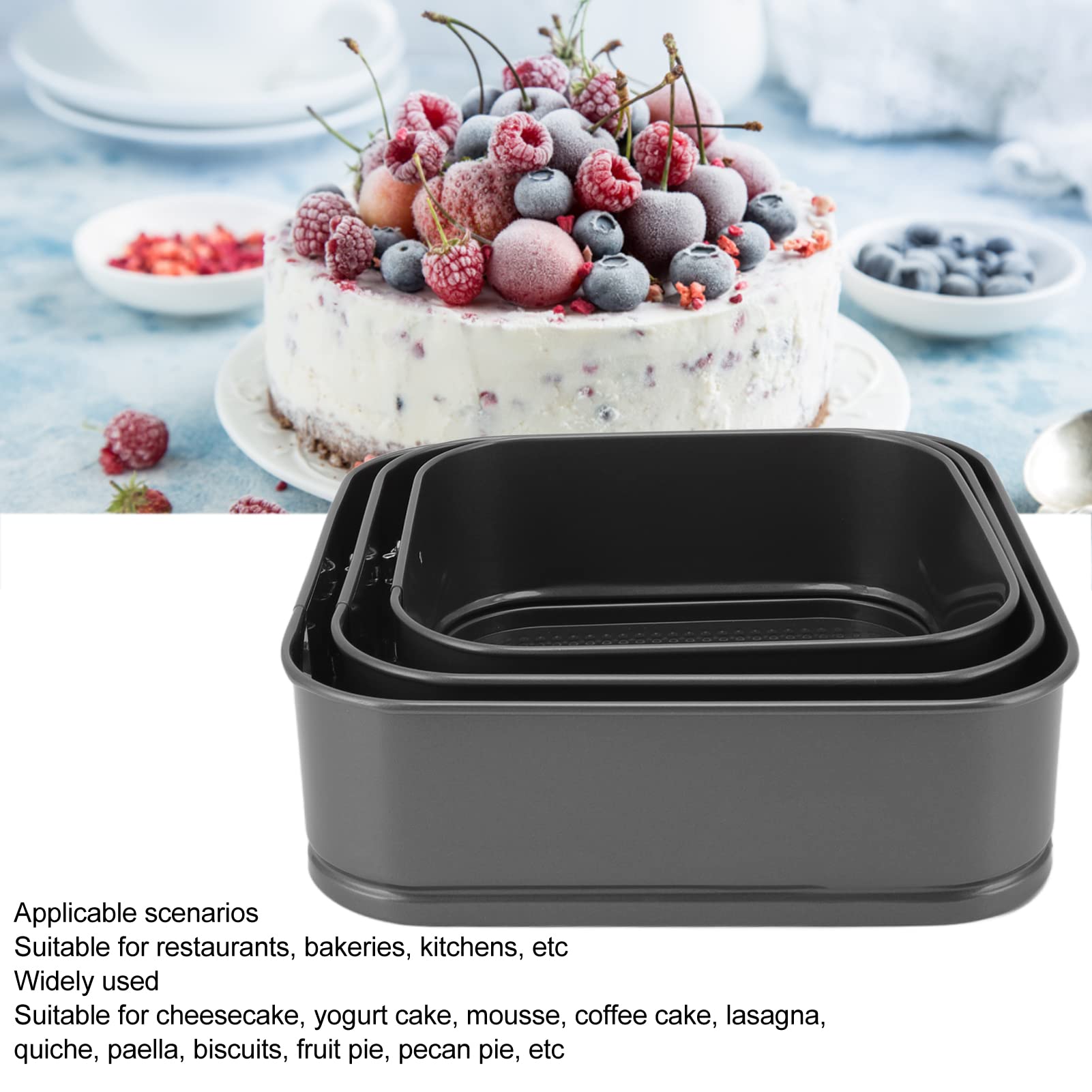 NDNCZDHC Springform Cake Pan Set, 3Pcs Steel Quadrate Cheesecake Mold, Non Stick Cake Mold for Pizza Smash Mousse BreadCheesecake(20/22/24)