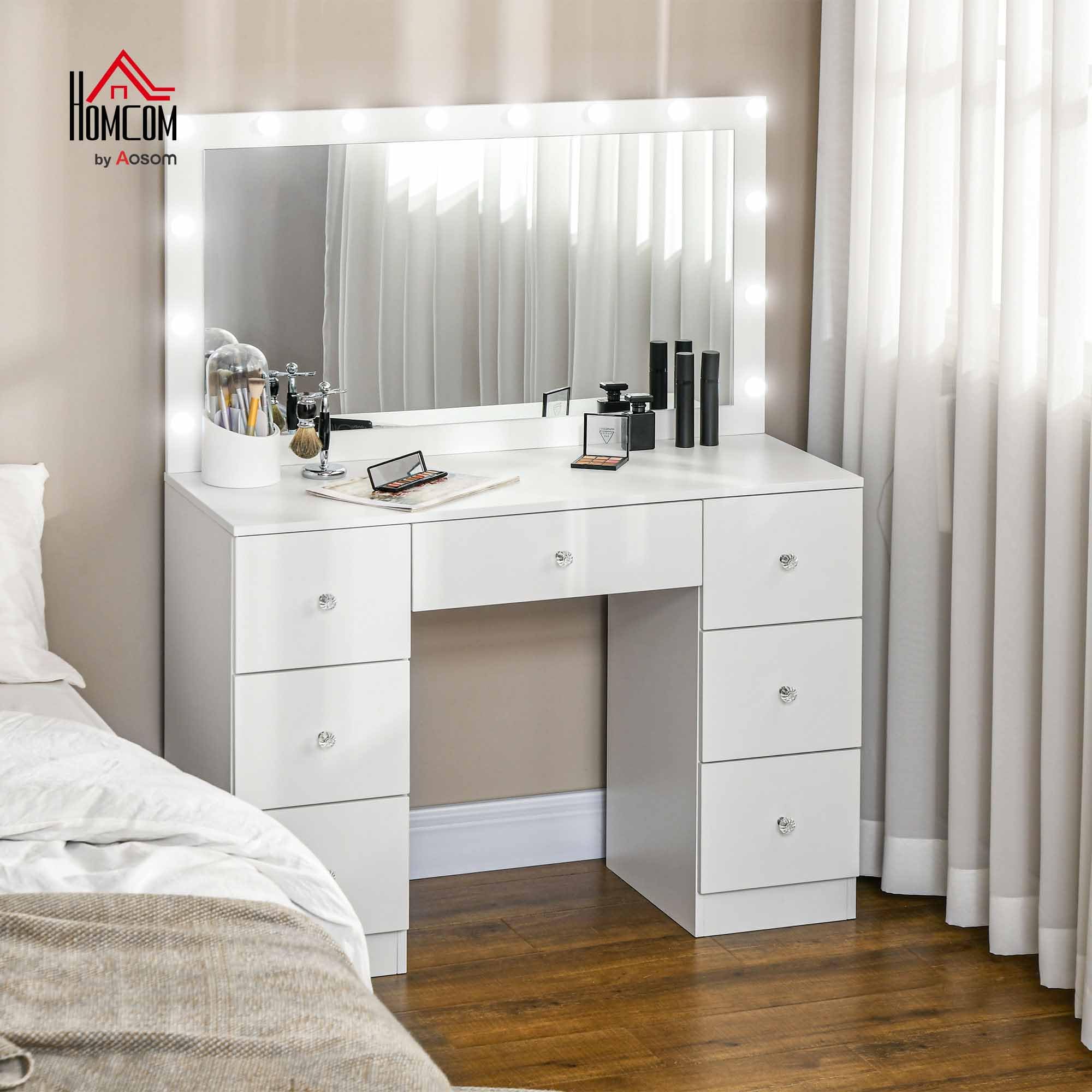 Coiffeuse blanc - Table de maquillage - FLASIDU - lumière LED 3 couleurs - Moderne - 60*40*126cm -1 tiroir -avec 2 étagères ouvertes - Maison