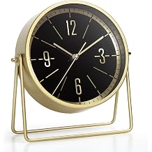 AYRELY Vintage Metal Table Clock - Silent Non-Ticking Mantel Clock with Adjustable Angle Retro Style Analogue Grandfather Clock for Living Room Shelf Fireplace & Office Gold