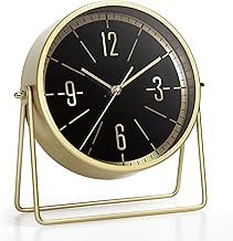 Vintage Metal Desk Clock – Battery Operated Table Clock with Adjustable Angle, Silent Mantel Clock for Fireplace, Shelf or Living Room Décor (Gold)