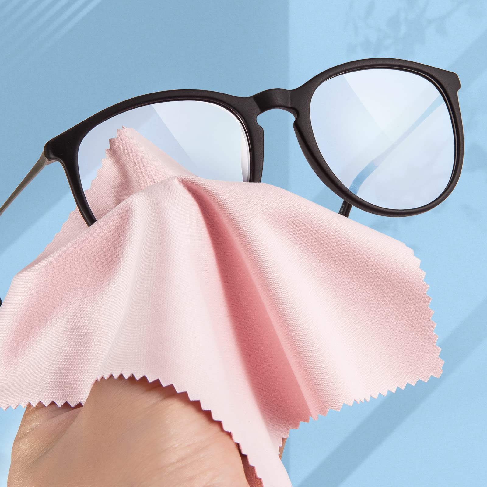 Paño de limpieza para gafas, paquete de 12 toallitas de microfibra para gafas, toallitas para gafas de sol para vidrio, joyas, pantalla, cámara, sin pelusas, grosor de 5 x 6 pulgadas (rosa, 5 x 6)