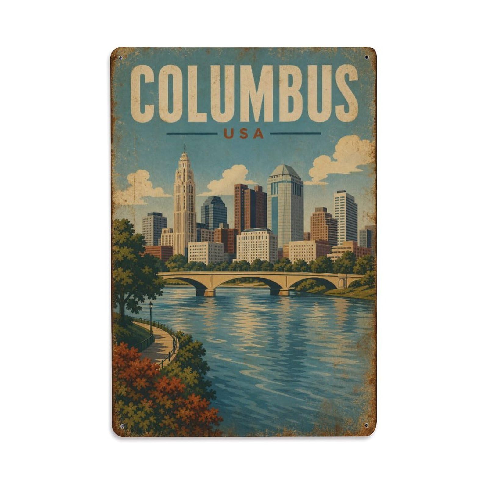 Travel Retro USA Columbus Metal Tin Sign